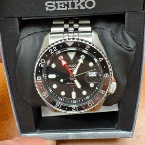 Seiko Black and Silver GMT Watch